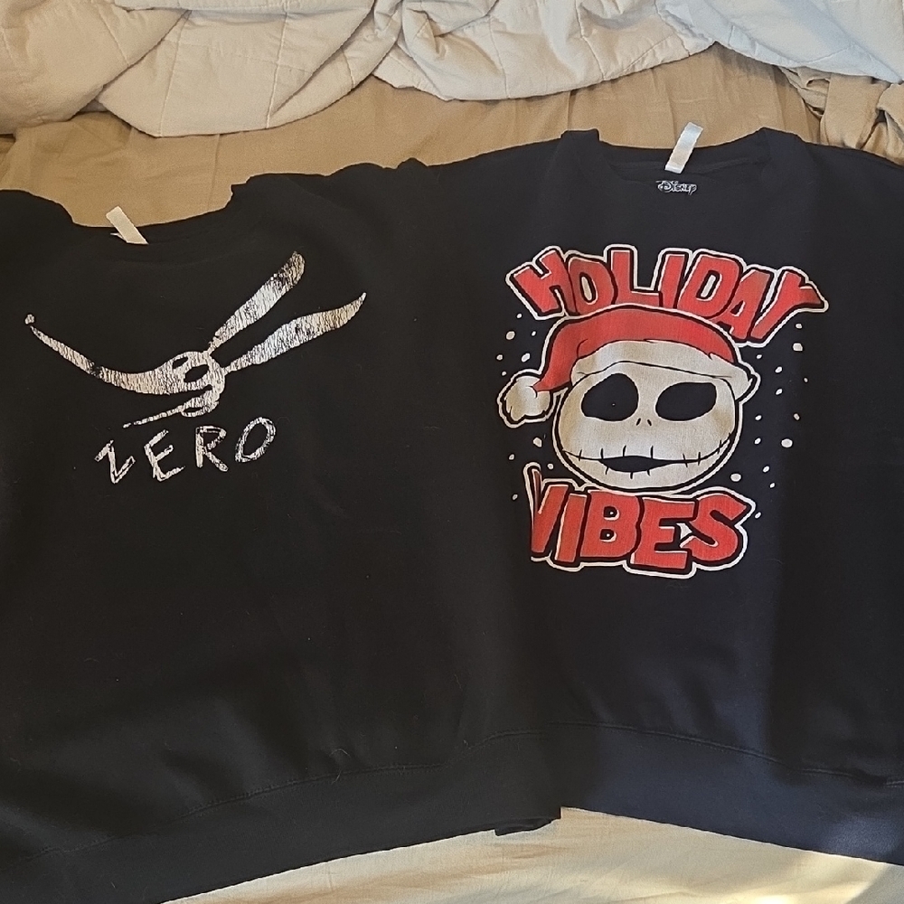 Disney Nightmare Before Christmas Black And Navy Holiday Vibes Crewneck Sweaters